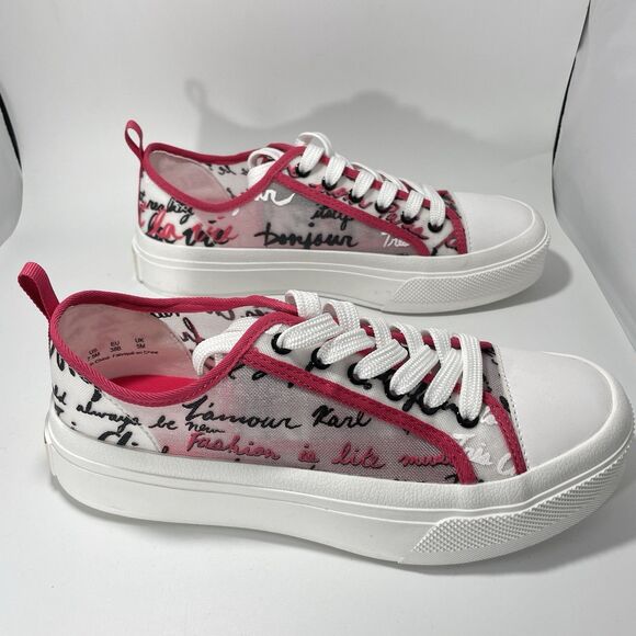 New Karl Lagerfeld Paris Gillianne Script Print Sneakers Women’s Size 7.5 / 38B - Picture 4 of 10